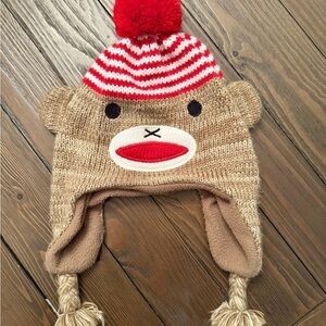 Cute Monkey Knit Hat with Red Pom Pom